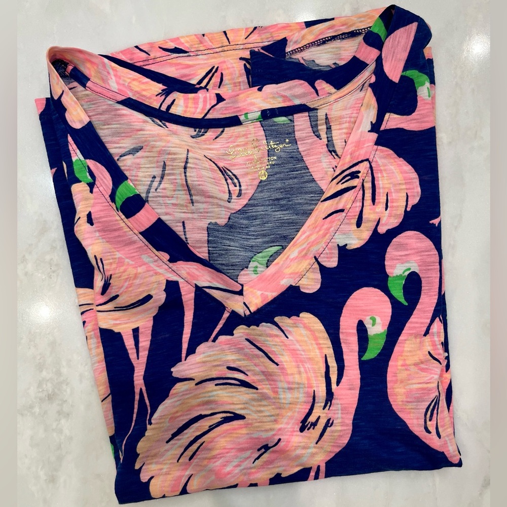 Lilly Pulitzer Ida V-neck flamingo print top